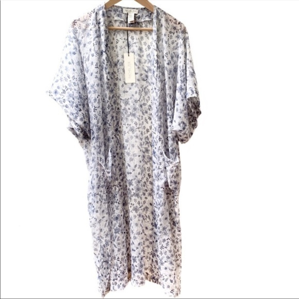 RACHEL ZOE BLUE SHEER FLORAL KIMONO